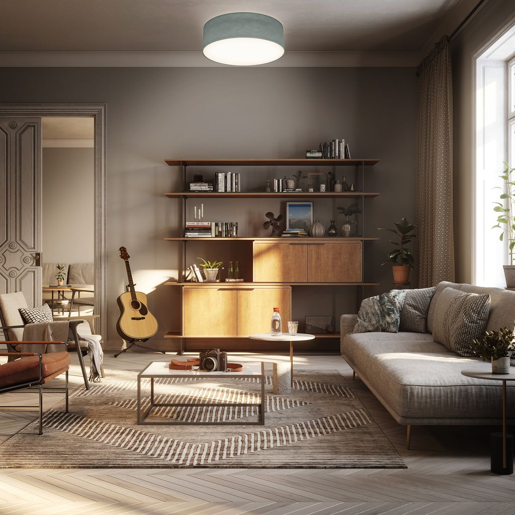 Deckenleuchte Ø30 cm - Stoffschirm. E27 Fassung. 1-flammig. grau 4