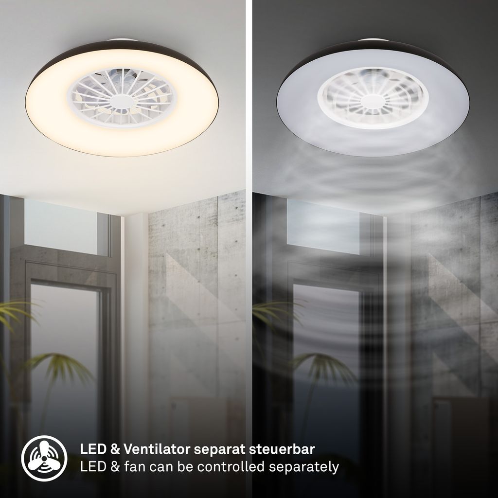 Briloner Deckenventilator mit Licht Fernbedienung Ø48.5cm Rund 24W 2600lm 3000K-6500K Warmweiß bis Tageslichtweiß DC-Motor Schwarz - Deckenleuchte Schlafzimmer Wohnzimmer 2