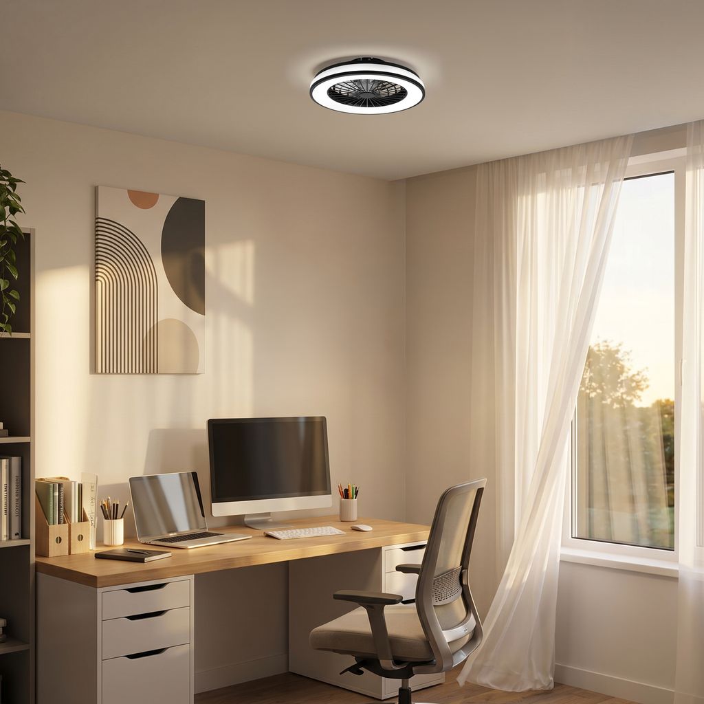 FANTUS LED Deckenleuchte mit Ventilator, 5 Geschwindigkeiten, Fernbedienung, CCT Funktion, Schwarz