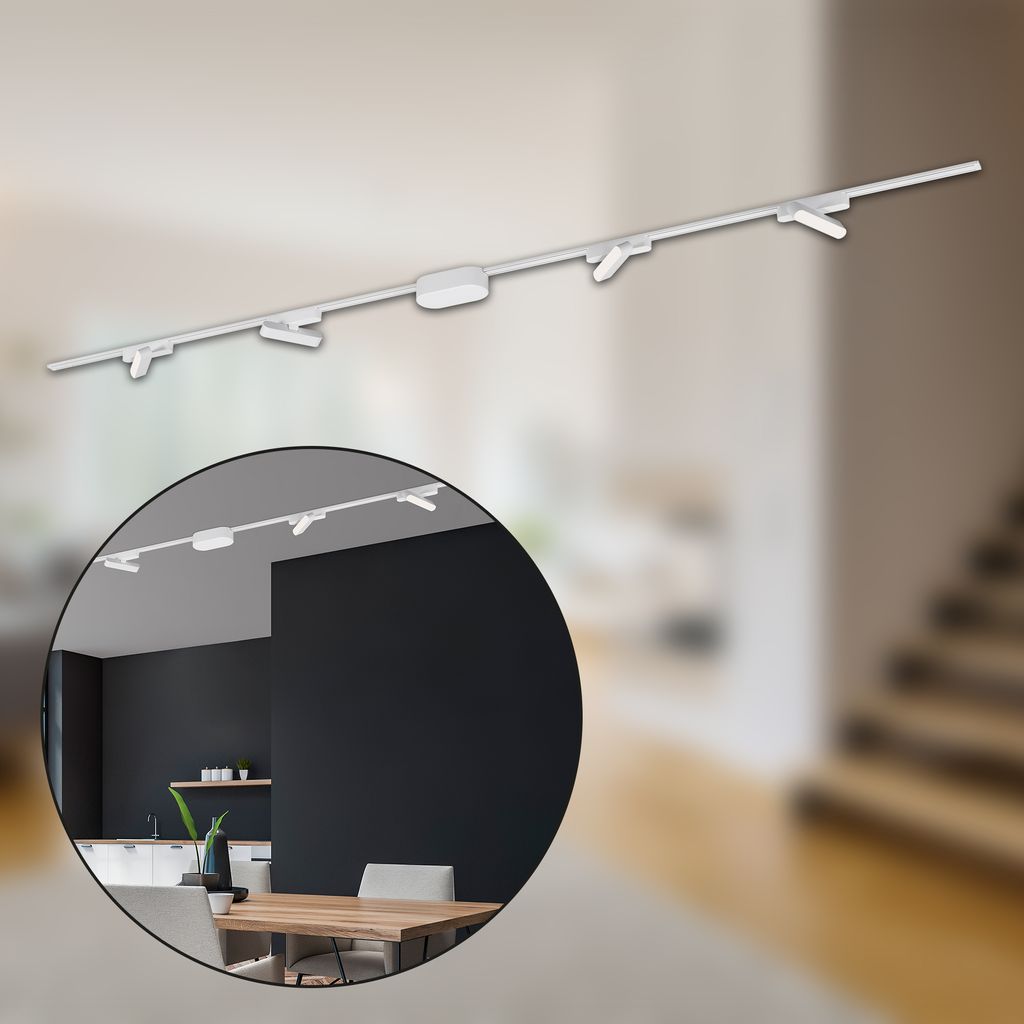 NV Track Schienensystem. Komplettset. 4x LED Tracklight. Schwenkbar. Einspeisung. Weiß. 2 m 1