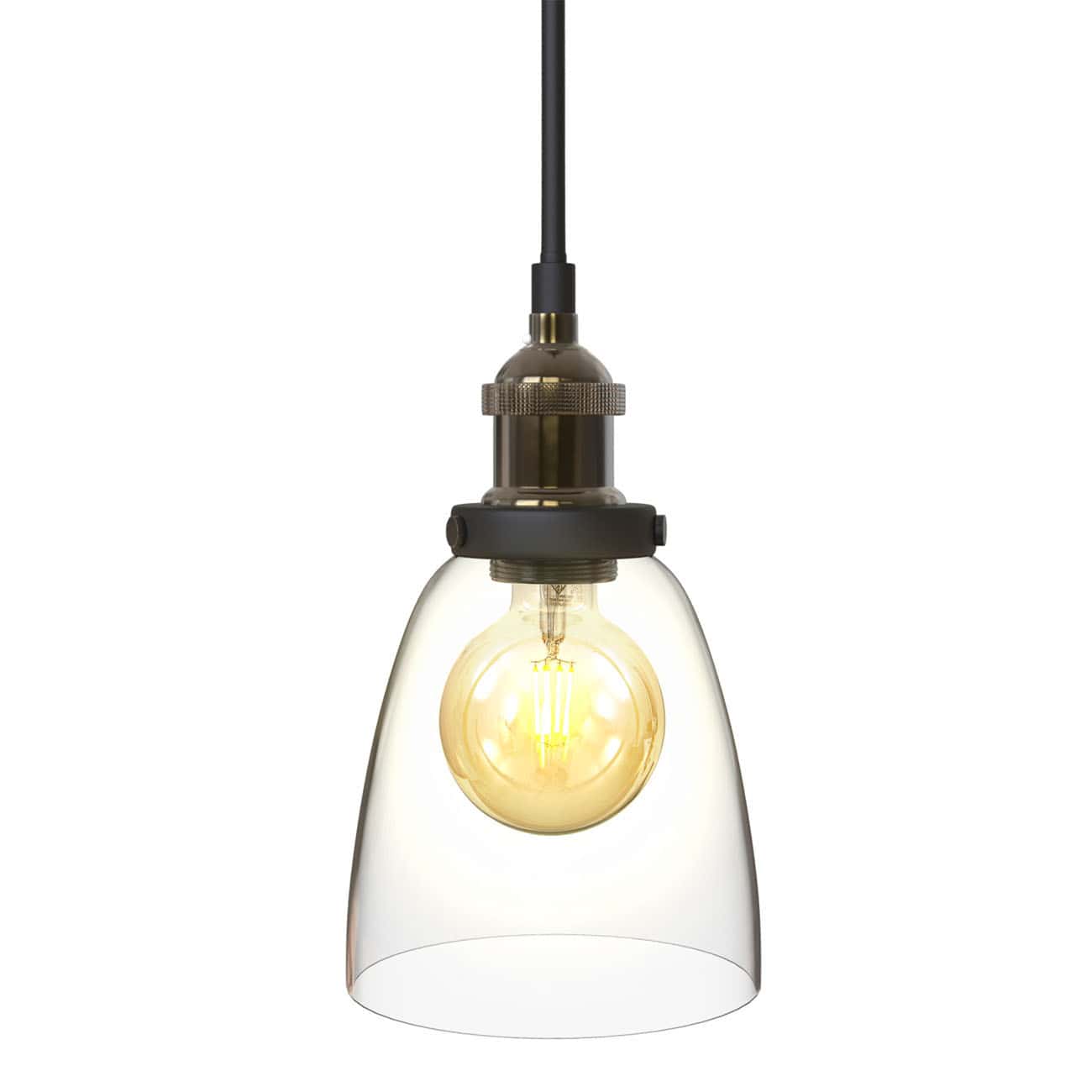 LED Pendelleuchte, Retro, 1-flammig, E27, max. 60Watt, Glasschirm Messing, Vintage Hängelampe, Länge: 120cm - 1