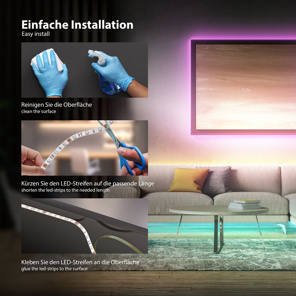 LED Streifen 10 m - dimmbar, Fernbedienung, Farbwechsel, RGB
