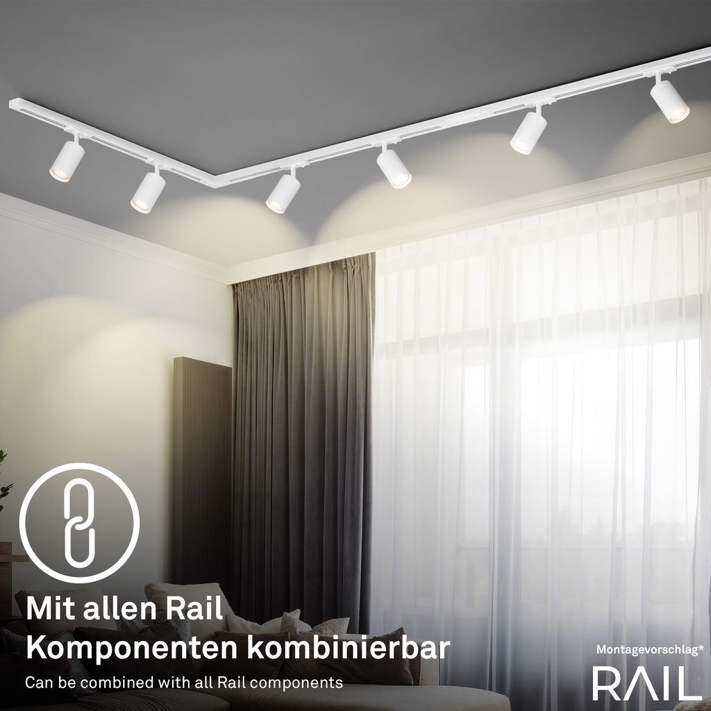 HV Track Schienensystem. Dimmbar. Schwenkbar. Drehbar. Kombinierbar. Weiß. Ø4 x 10 cm 6