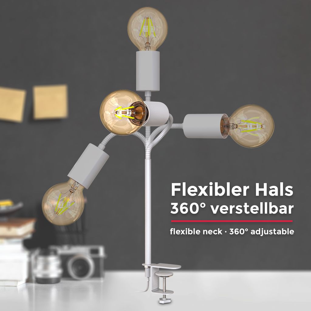 Klemmlampe - mit Stecker. schwenkbar. E27 Fassung. 1-flammig. weiß 5