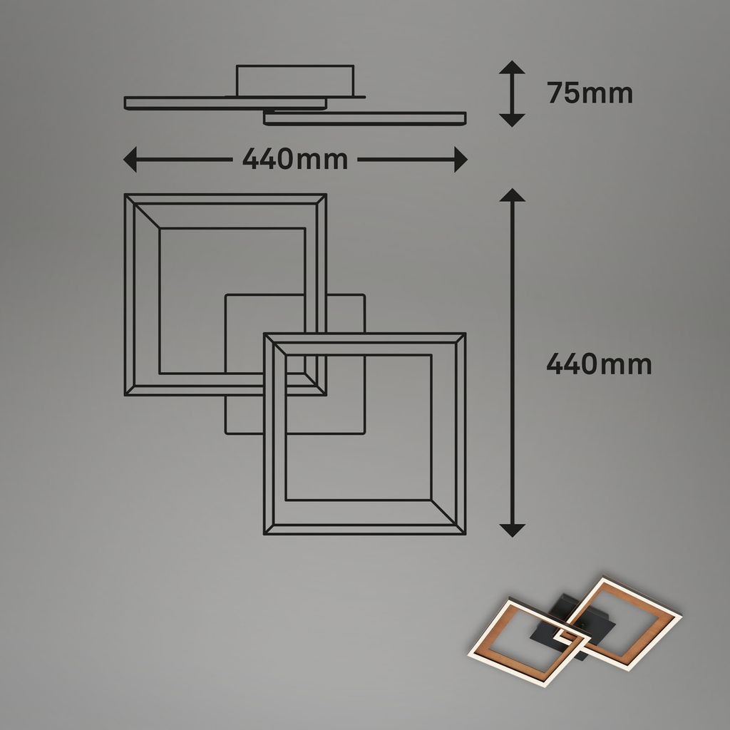 Briloner Leuchten FRAME - Wand-& Deckenleuchte - 3726015 - Stufenweise dimmbar - 3000K warmweiß - Memoryfunktion - Schwenkbar - 44 x 44 x 8 cm 7