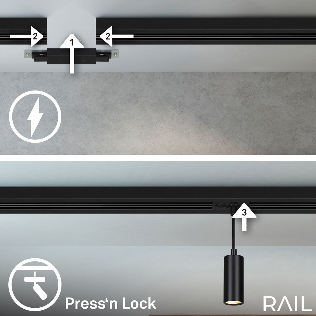 HV Track Schienensystem. Komplettset. 4x LED Pendel. Dimmbar. Einspeisung. Schwarz. 1.5 m 1
