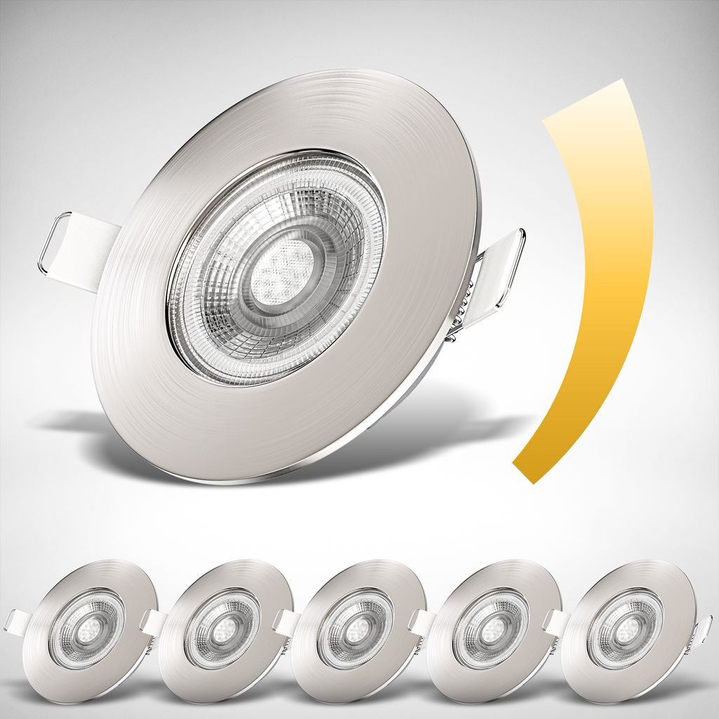 Einbaustrahler 68mm 6er Set - 230V. 4.9W. 480lm. LED. dimmbar. IP44. warmweiß. matt-nickel 8