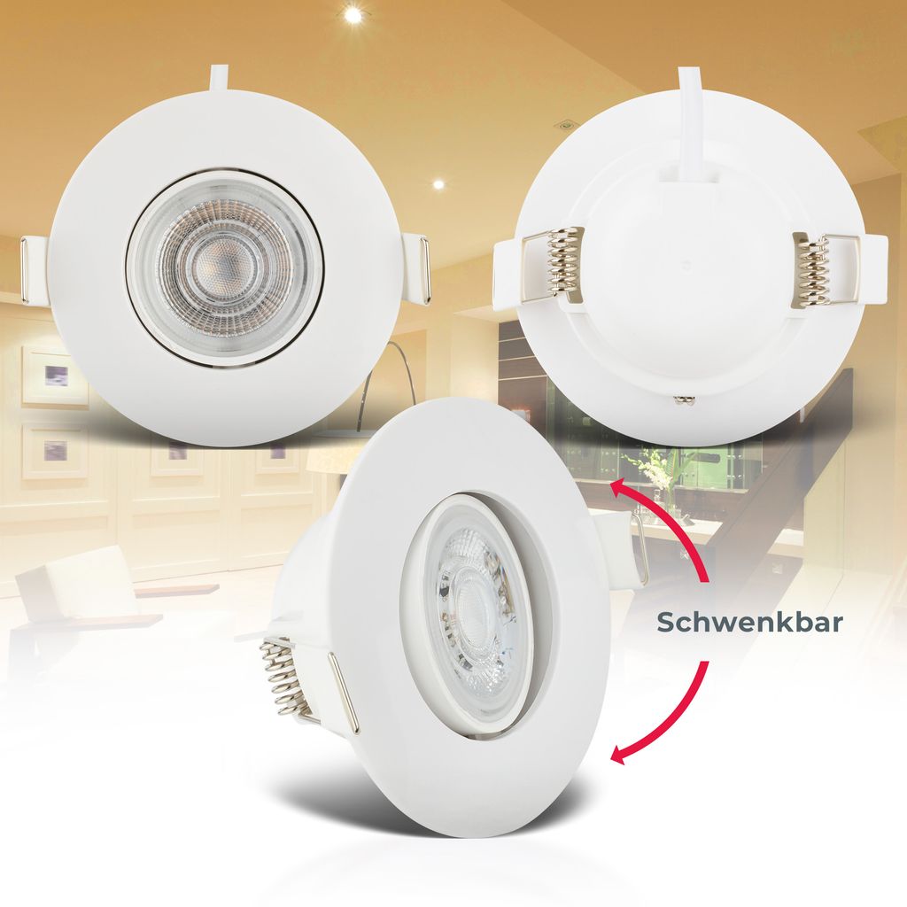 Einbaustrahler 68mm 6er Set - 230V. 4.9W. 480lm. LED. IP65. warmweiß. weiß 2