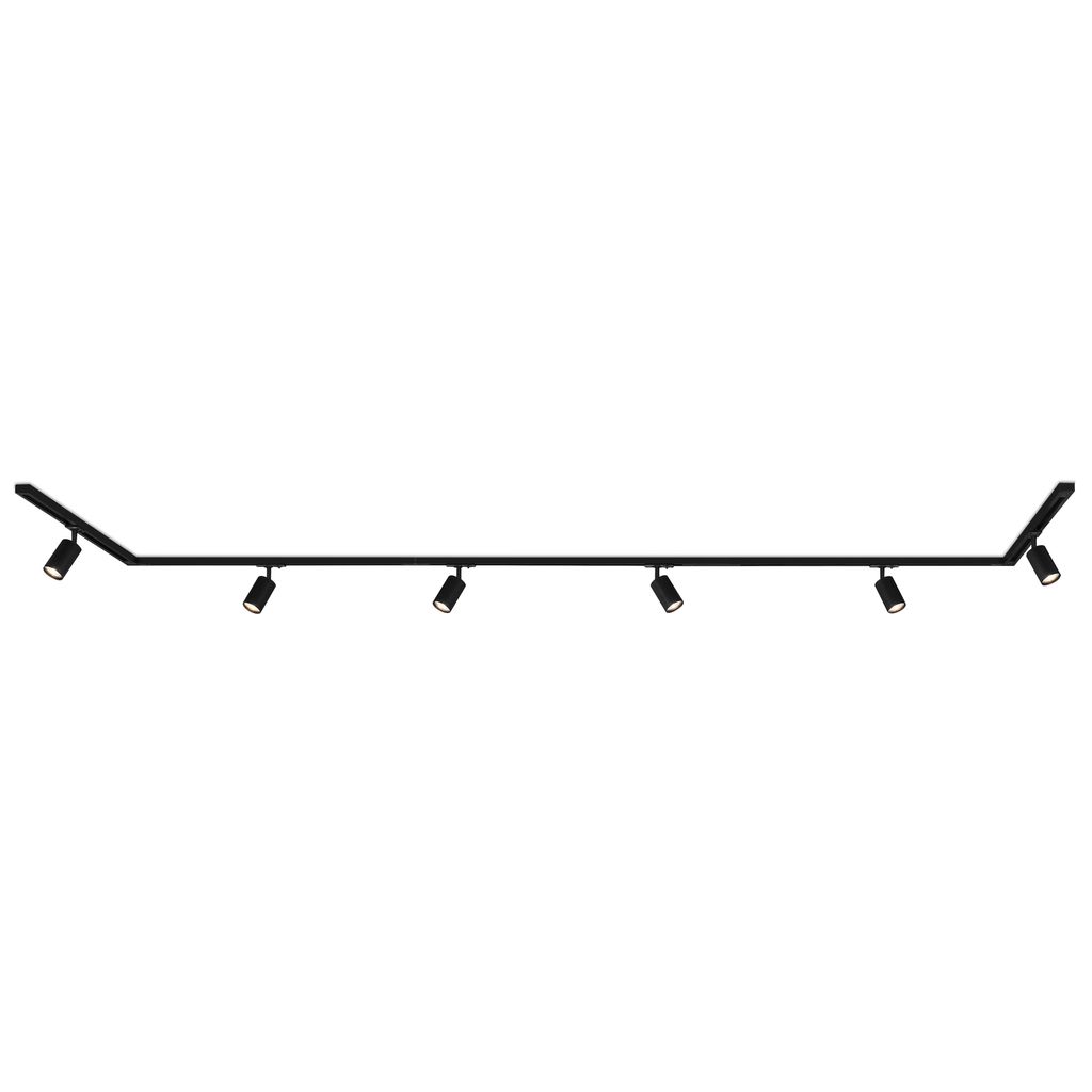 HV Track Schienensystem. Komplettset. 6x GU10 Spots. Schwenkbar. Drehbar. Schwarz. 4.5 m 0