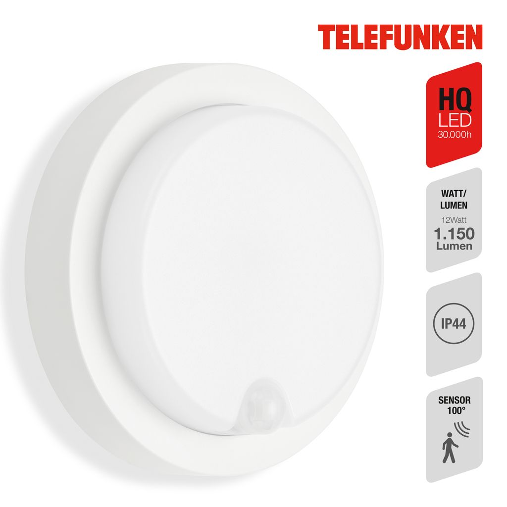 LED Sensor Außenwandleuchte. Ø 17 cm. 12 W. Weiß 1