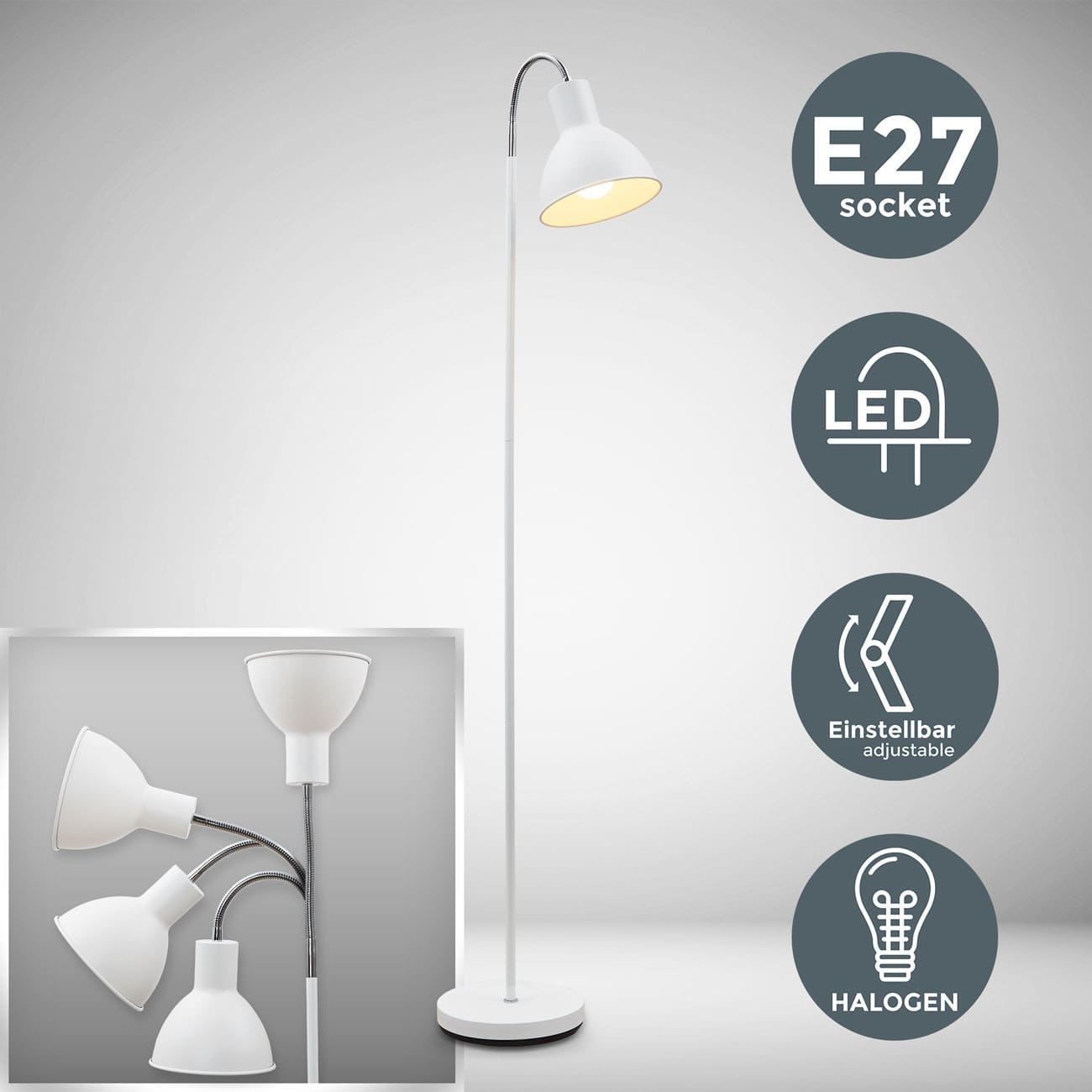  Stehlampe Industrial Design schwenkbar weiß E27 - 3