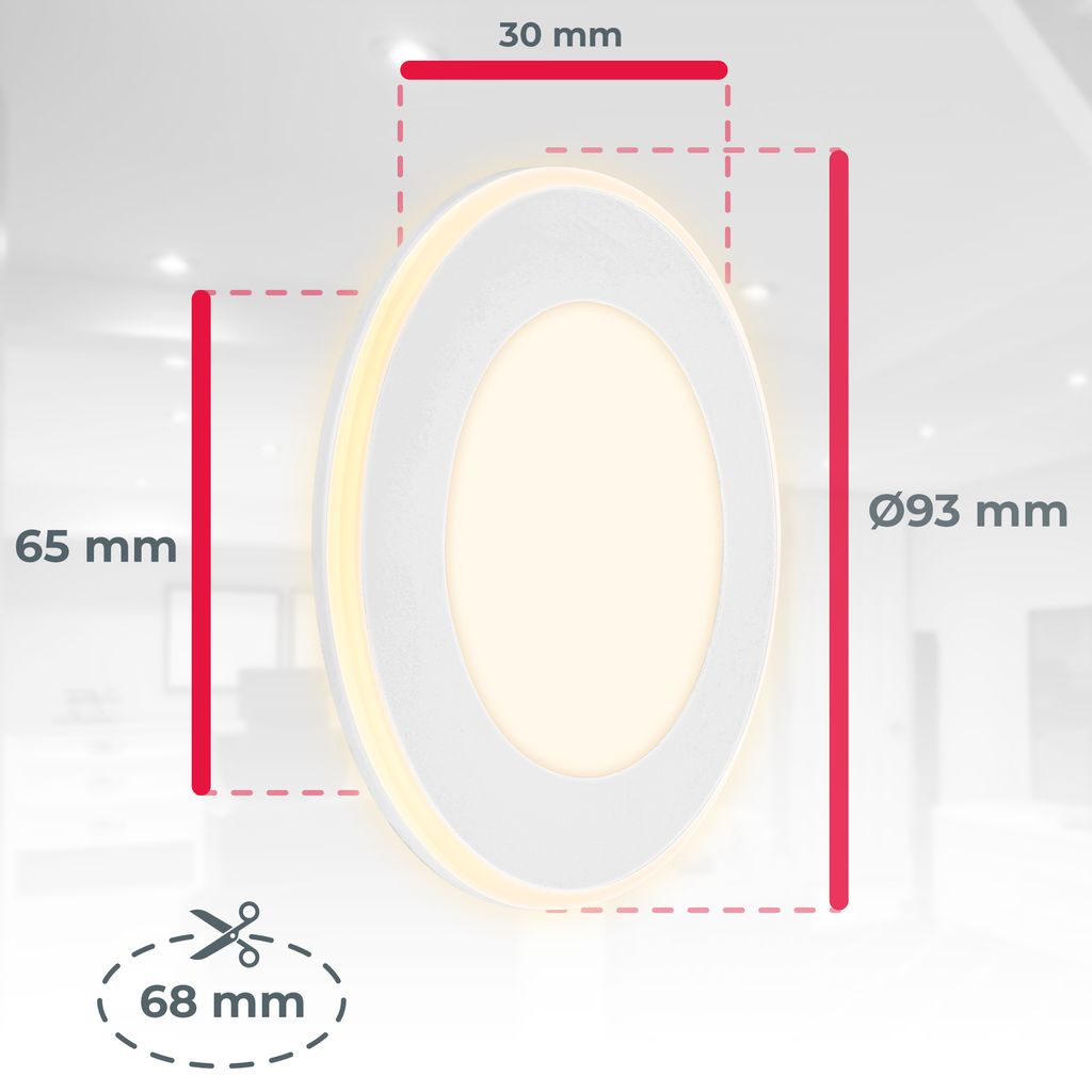 Einbaustrahler 68mm 6er Set - 230V. 4.9W. 425ml. LED. Nachtlichtring. warmweiß. weiß 4