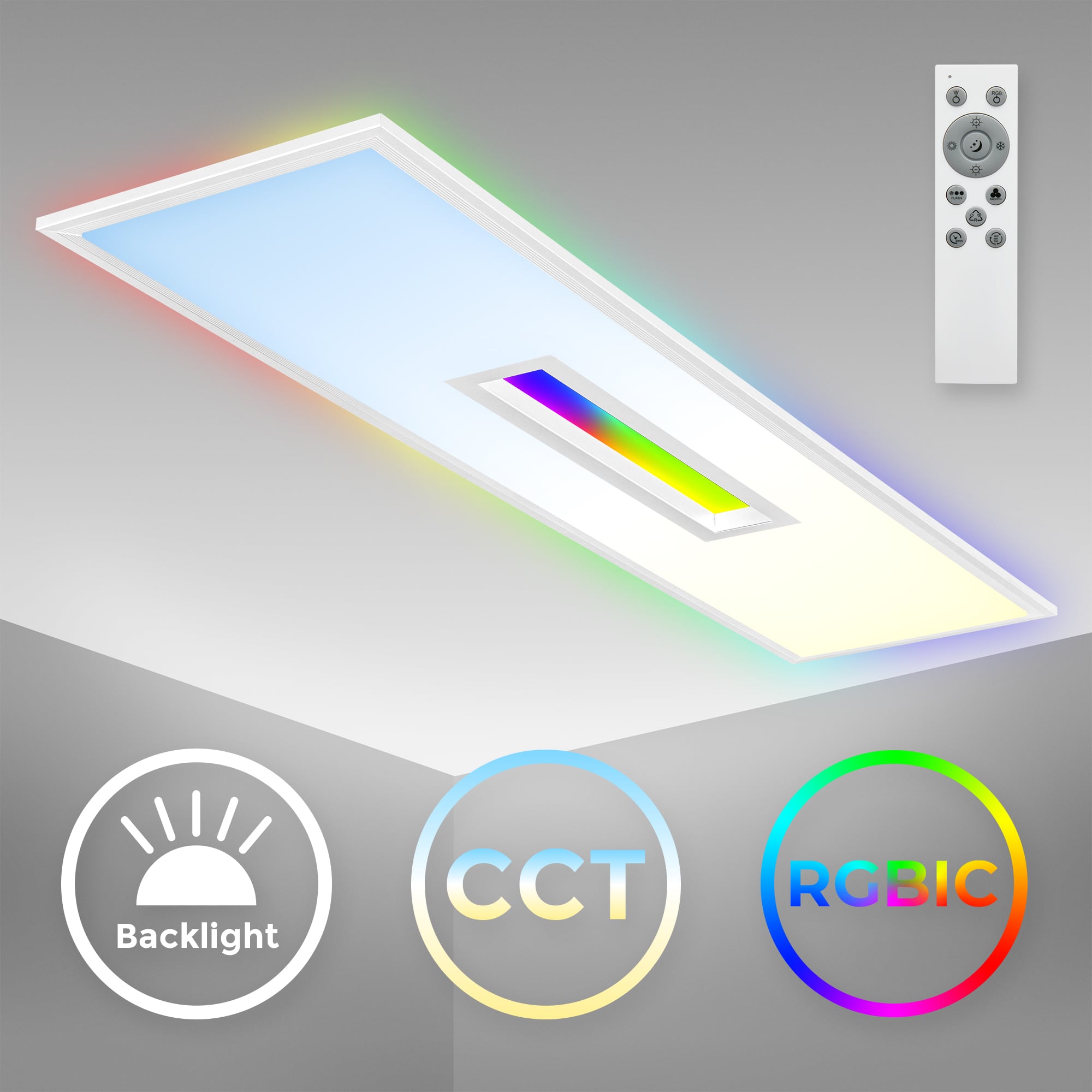  LED Panel dimmbar mit Backlight - 100x25x6cm - Deckenleuchte 36W 2500lm RGB  CCT 3000–6500K Fernbedienung Timer Memory Deckenlampe Wohnzimmer | weiß - 1