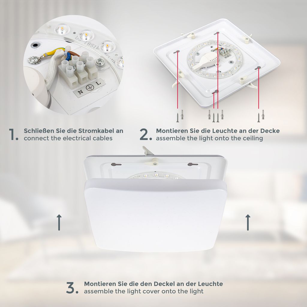 Deckenleuchte 27x27 cm - 12W. 1200lm. LED. warmweiß. weiß 7
