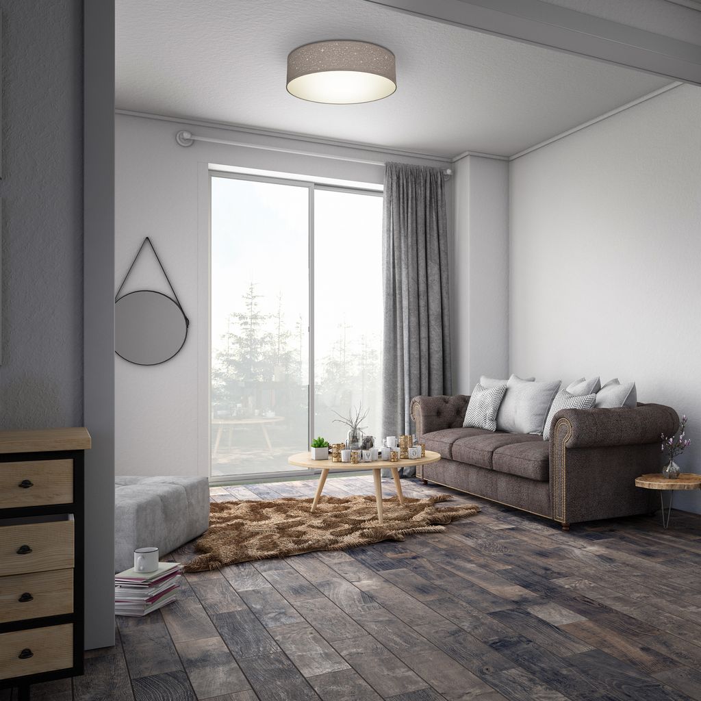 Deckenleuchte Sterndekor Stoff-Lampe Textil Kinderzimmer Schlafzimmer taupe E27 2