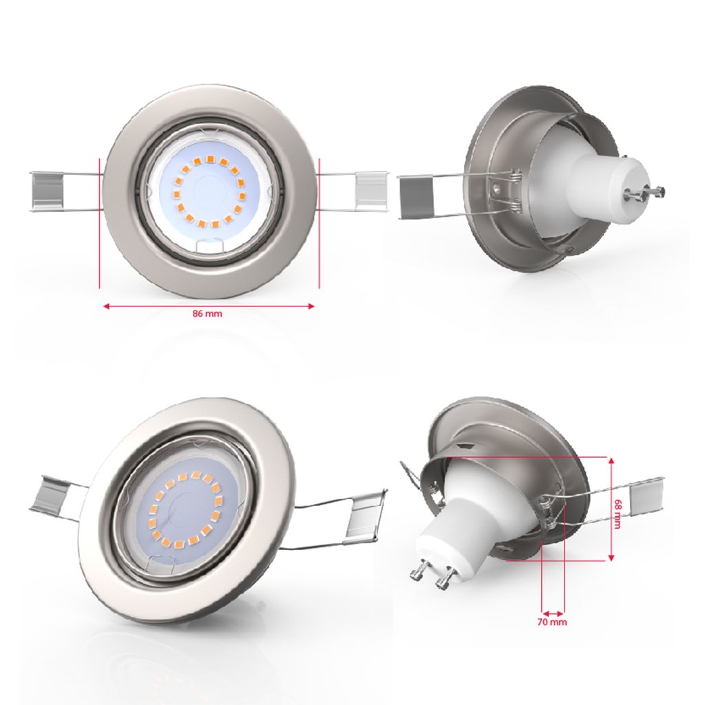 Einbauspot 68mm 5er Set - GU10. 5W. 400lm. LED. dimmbar. warmweiß. matt-nickel 4