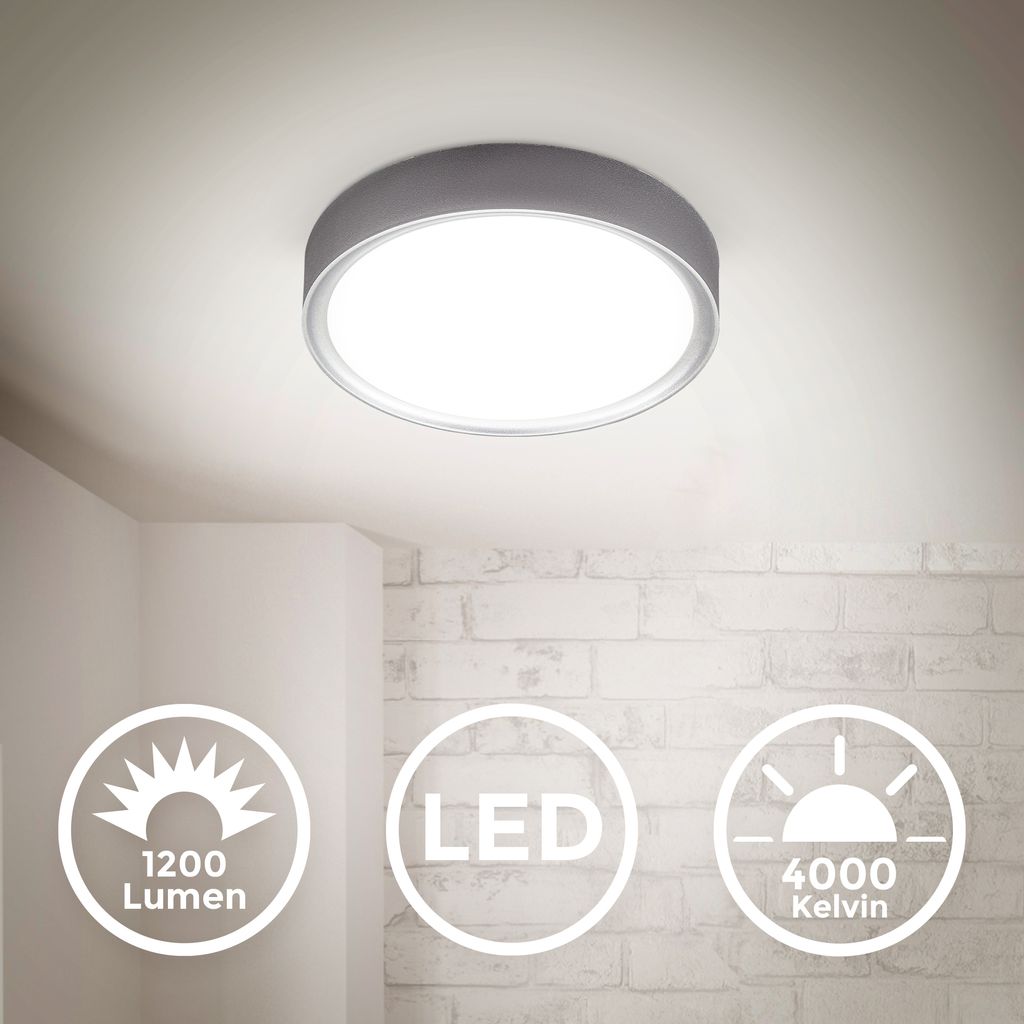 Deckenlampe Ø25 cm - 12W. 1200lm. LED. neutralweiß. silberfarbig 1