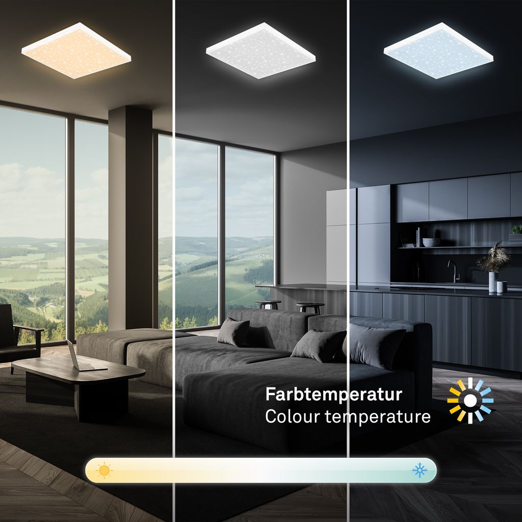 CCT LED Panel dimmbar 38x38 cm - Rahmenlos. Sternenhimmel. 2300 lm. 22W. 30006500K. Fernbedienung. weiß 4
