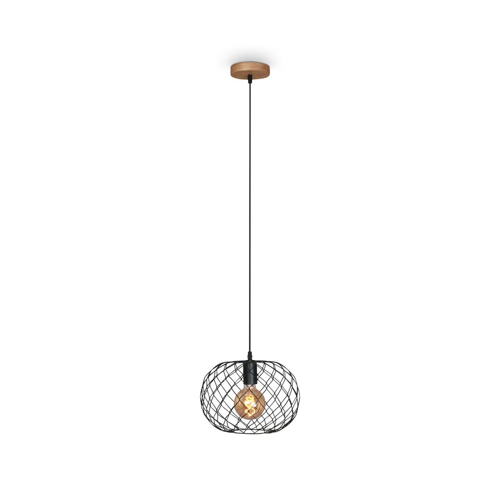 Retro Pendelleuchte 30 cm ? 1-flammig. E27. max. 40W. Metall / Holz.  Schwarz 0
