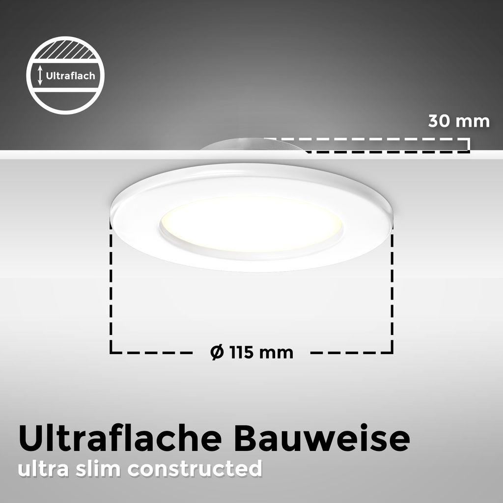 Einbauspot 100mm 9er Set - 230V. 6W. 450lm. LED. IP44. warmweiß. weiß 11