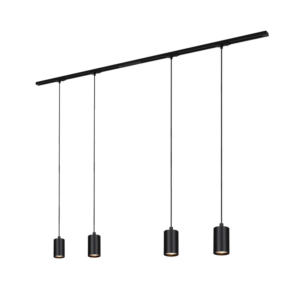 HV Track Schienensystem. Komplettset. 4x GU10 Pendel. Einspeisung. Schwarz. 1.5 m 0
