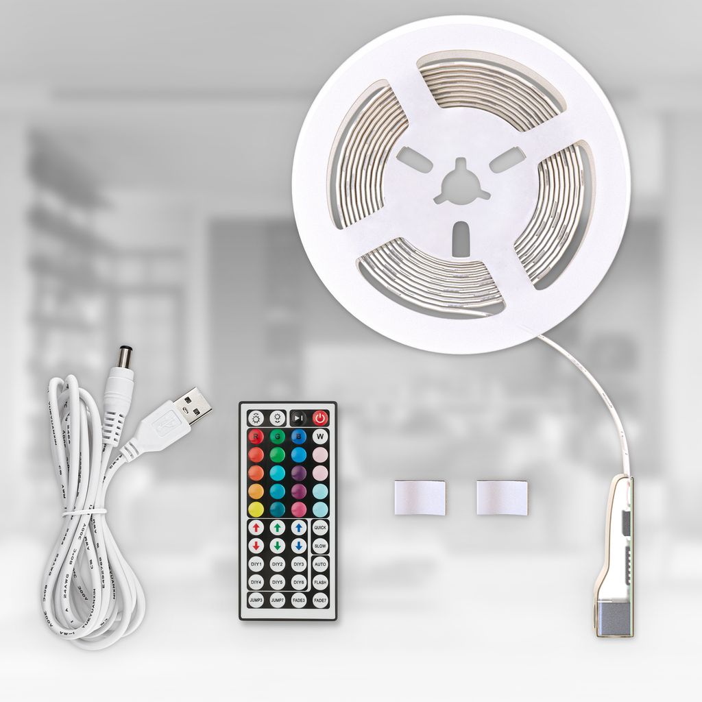LED-Streifen 5 M RGB Mit Fernbedienung & App – USB, Musik-Sync, Farbwechsel, Selbstklebend