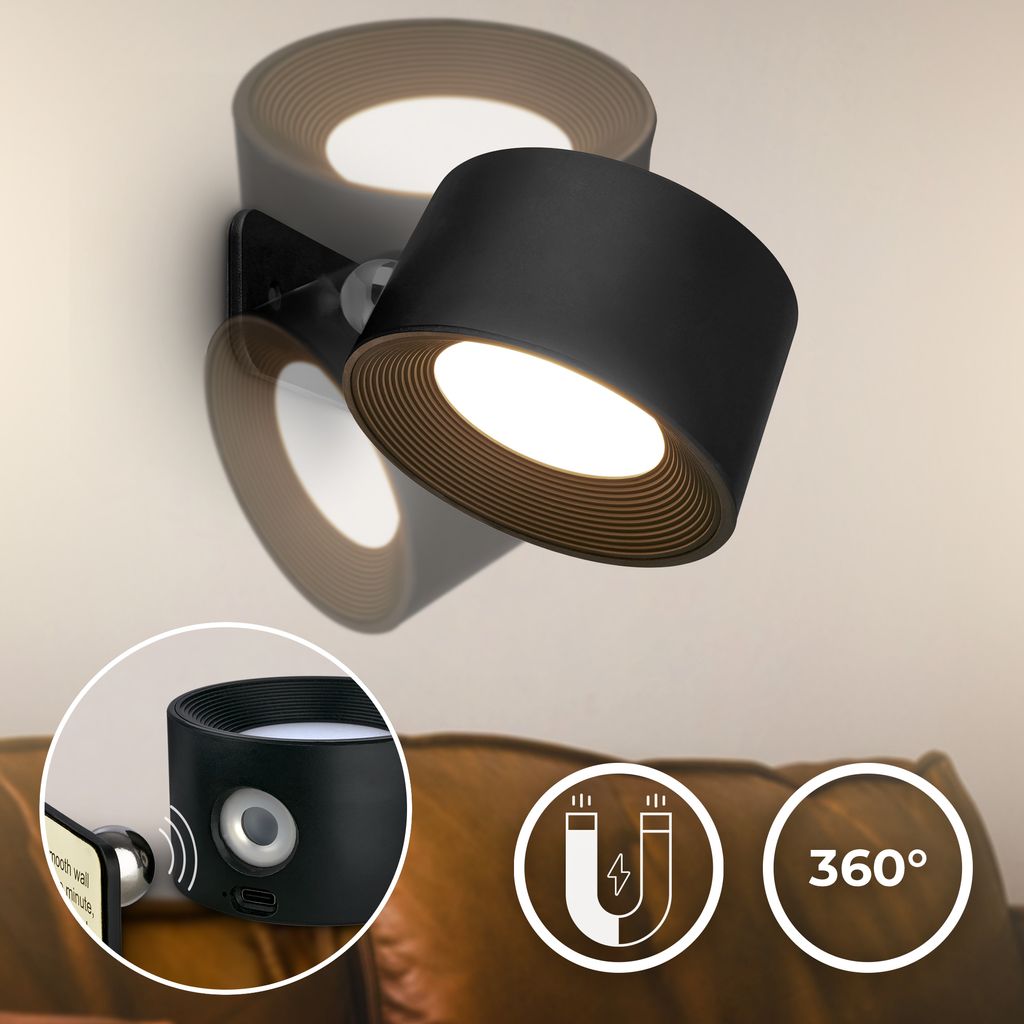 Wandlampe - 2W. 150lm. LED. kabellos. dimmbar. CCT. schwarz 2