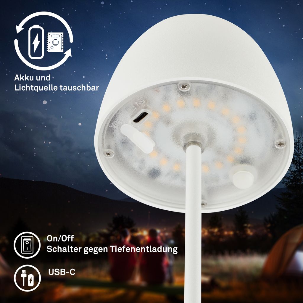 2er Set Briloner Serina Mini Mini LED Tischlampe kabellos IP44. Dimmbar. Touch. Spritzwasserschutz. Kabellos. Weiß. Ø8 x 20 cm 5