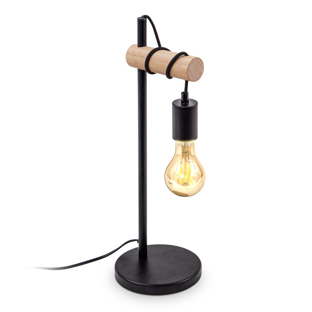 Nachttischlampe - mit Schalter. retro. max. 10W. 1-flammig. E27 Fassung. schwarz-holz 0