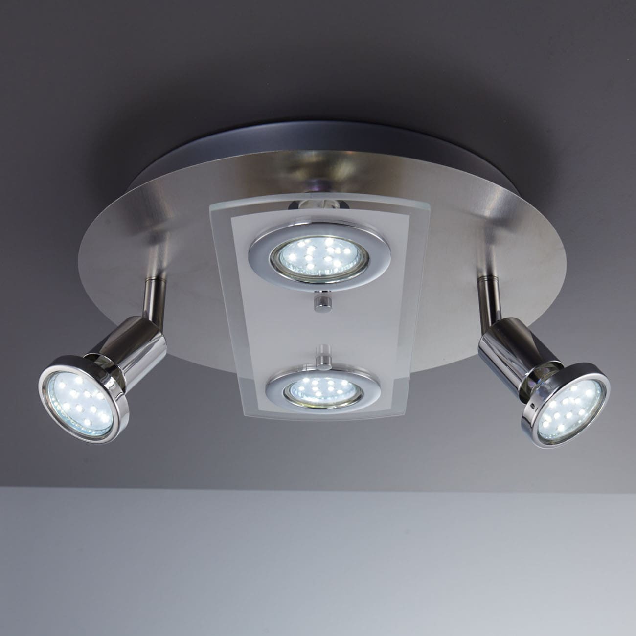 LED Deckenleuchte 29cm - 4-flammig - moderne Deckenlampe 2 Spots schwenkbar Glas Metall GU10 12W 1000lm warmweiß | Matt-Nickel - 5