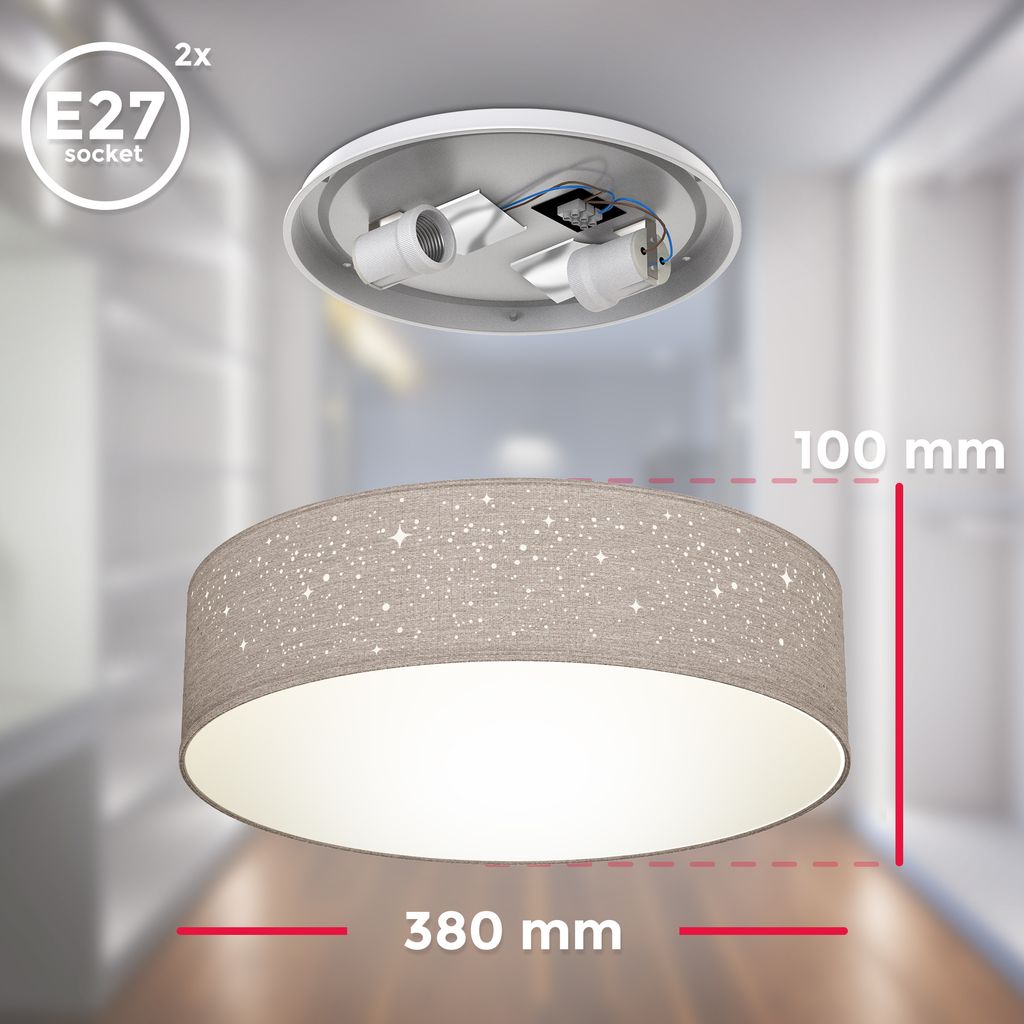 Deckenleuchte Sterndekor Stoff-Lampe Textil Kinderzimmer Schlafzimmer taupe E27 4