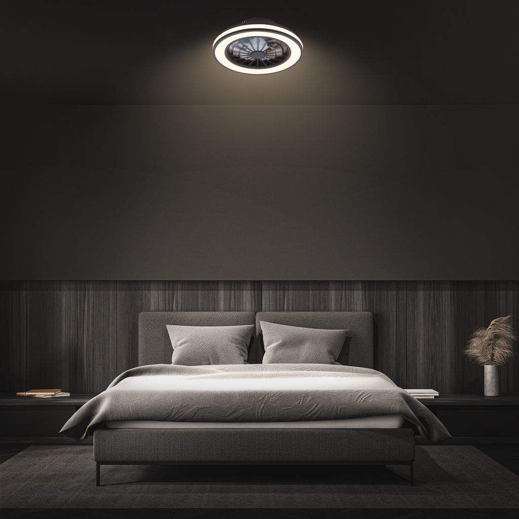 Briloner Deckenventilator mit Licht Fernbedienung Ø38cm Rund 24W 2600lm 3000K-6500K Warmweiß bis Tageslichtweiß DC-Motor Schwarz - Deckenleuchte Schlafzimmer Wohnzimmer 8