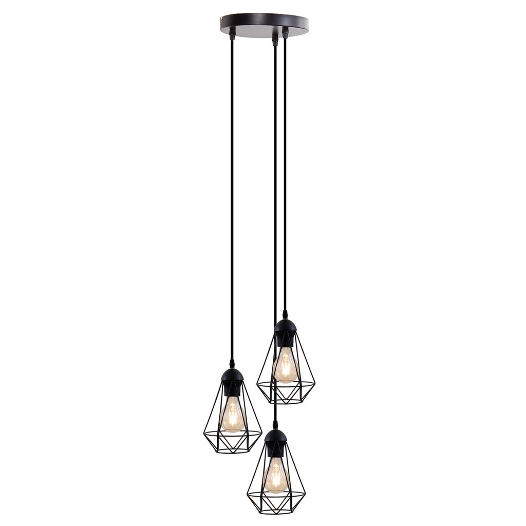 Pendelleuchte - E27 Fassung. retro. 3-flammig. Drahtkorpus. schwarz 7