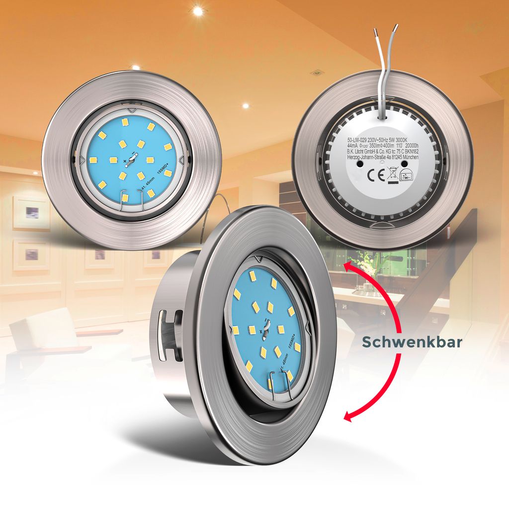 Einbauspot 68mm 5er Set - 230V. 4.8W. 400lm. LED. warmweiß. matt-nickel 2