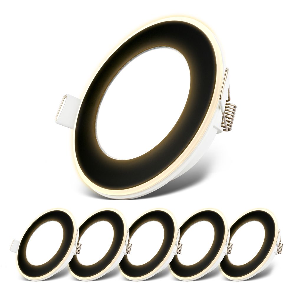 Einbaustrahler 68mm 6er Set - 230V. 4.9W. 425ml. LED. Nachtlichtring. warmweiß. schwarz 17