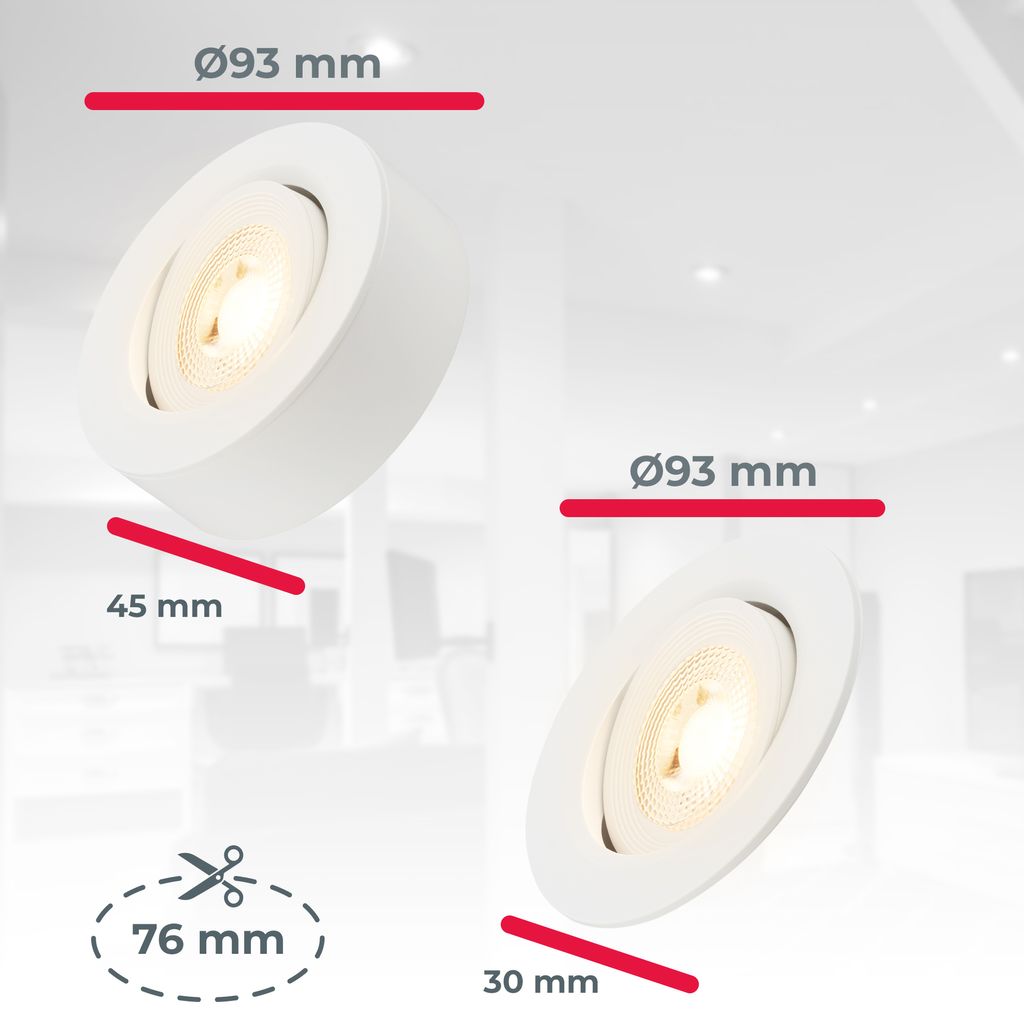 Einbaustrahler 76mm 3er Set - 230V. 5W. 500lm. LED. warmweiß. weiß 4