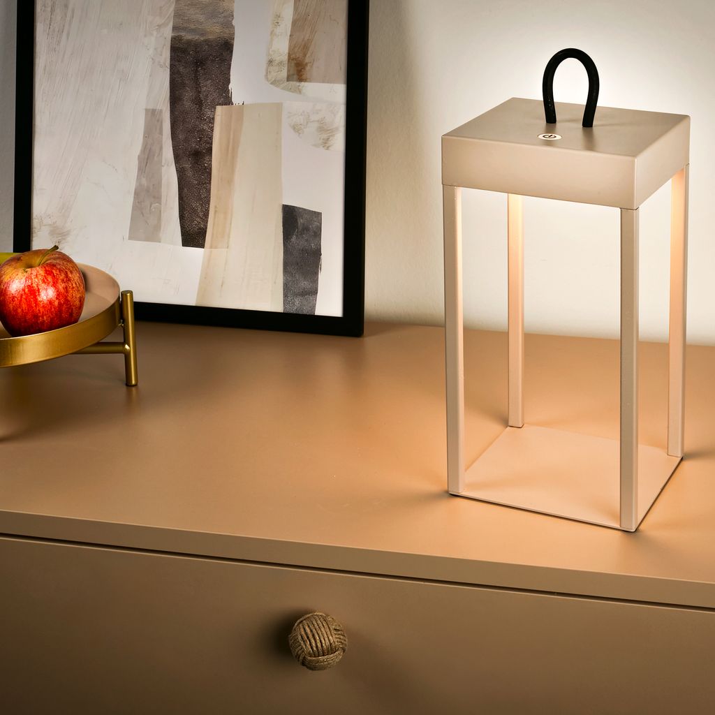 LED Akku-Tisch-Laterne - kabellos, Dimmbar, Touch, 450lm, 5W, 3000K warmweiß, beige