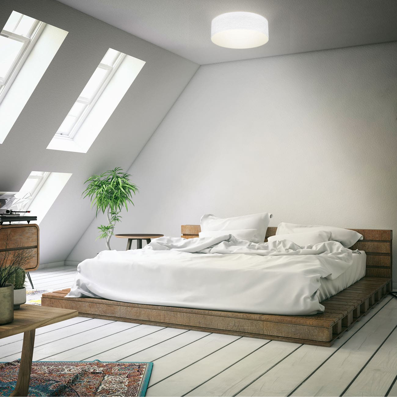 Stoff-Deckenleuchte rund 30x10cm - 1-flammig - Deckenlampe Textil Schlafzimmer Wohnzimmer Fassung E27 LED/Halogen max 40W | weiß - 2