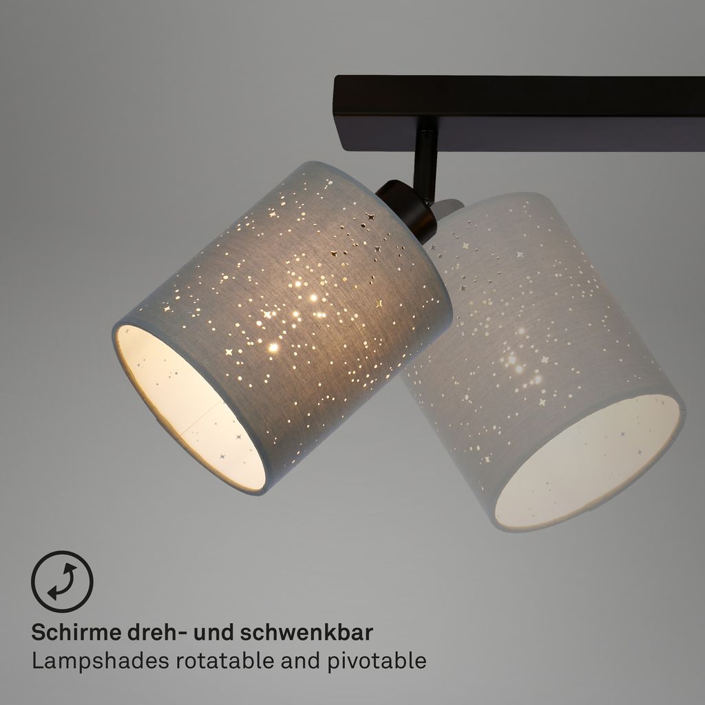 Deckenstrahler 4-flammig 65 cm ? Schwenkbar. E27. Stoffschirm. Sternendekor. grau-schwarz 2