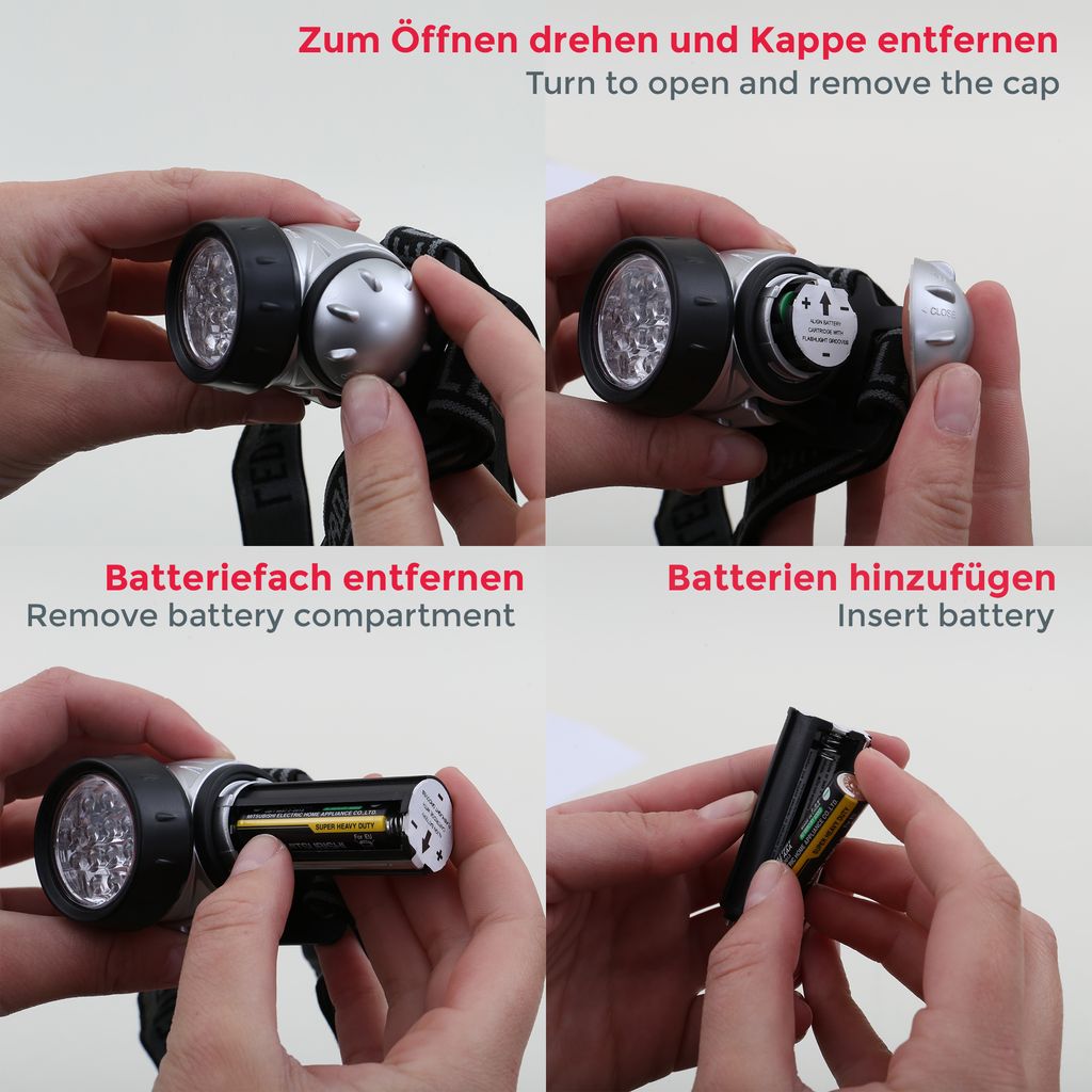 LED Stirnlampe. silber-schwarz. 12xLED/0.3W 5