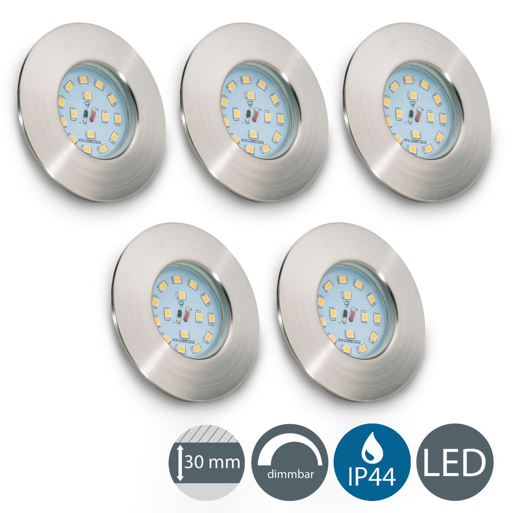 Einbauspot 5er Set 60mm Lochmaß - 230V. 5.5W. 470lm. LED. dimmbar. IP44. warmweiß. matt-nickel 13