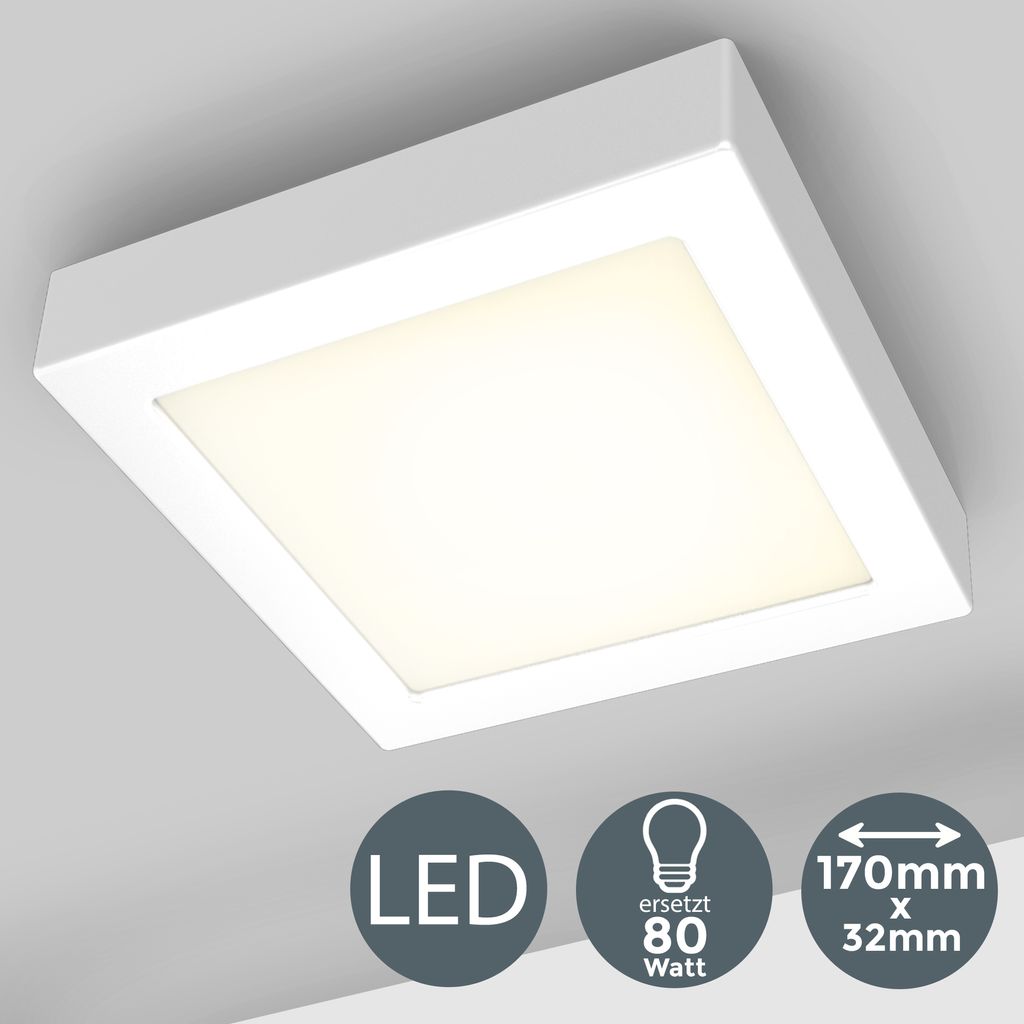 Deckenleuchte 17x17 cm - 12W, 900lm, LED, warmweiß, weiß