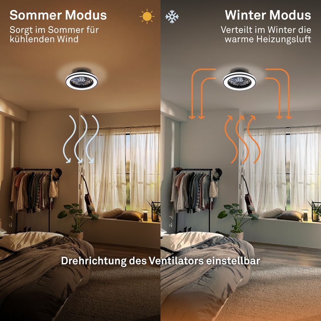 Venturo Deckenventilator mit Beleuchtung - 24W, 2600lm, 5 Geschwindkeiten, CCT, Dimmbar, Schwarz