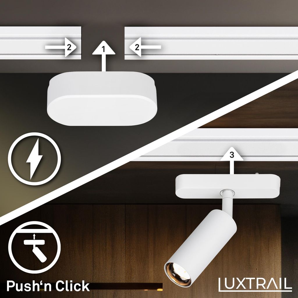 NV Track Schienensystem. Komplettset. 8x LED Spots. Schwenkbar. U-Form / Z-Form. Weiß. 5 m 3