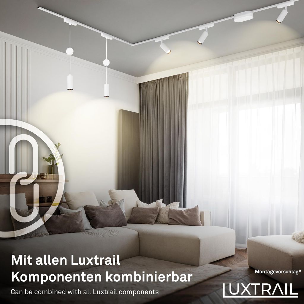 NV Track Schienensystem. Komplettset. 8x LED Spots. Schwenkbar. U-Form / Z-Form. Weiß. 5 m 1