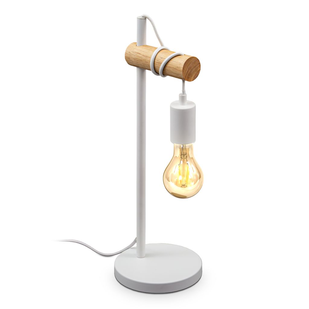 Nachttischlampe - mit Schalter. retro. max. 10W. E27 Fassung. weiß-holz 0