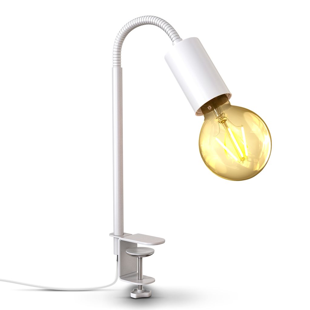 Klemmlampe - mit Stecker. schwenkbar. E27 Fassung. 1-flammig. weiß 0