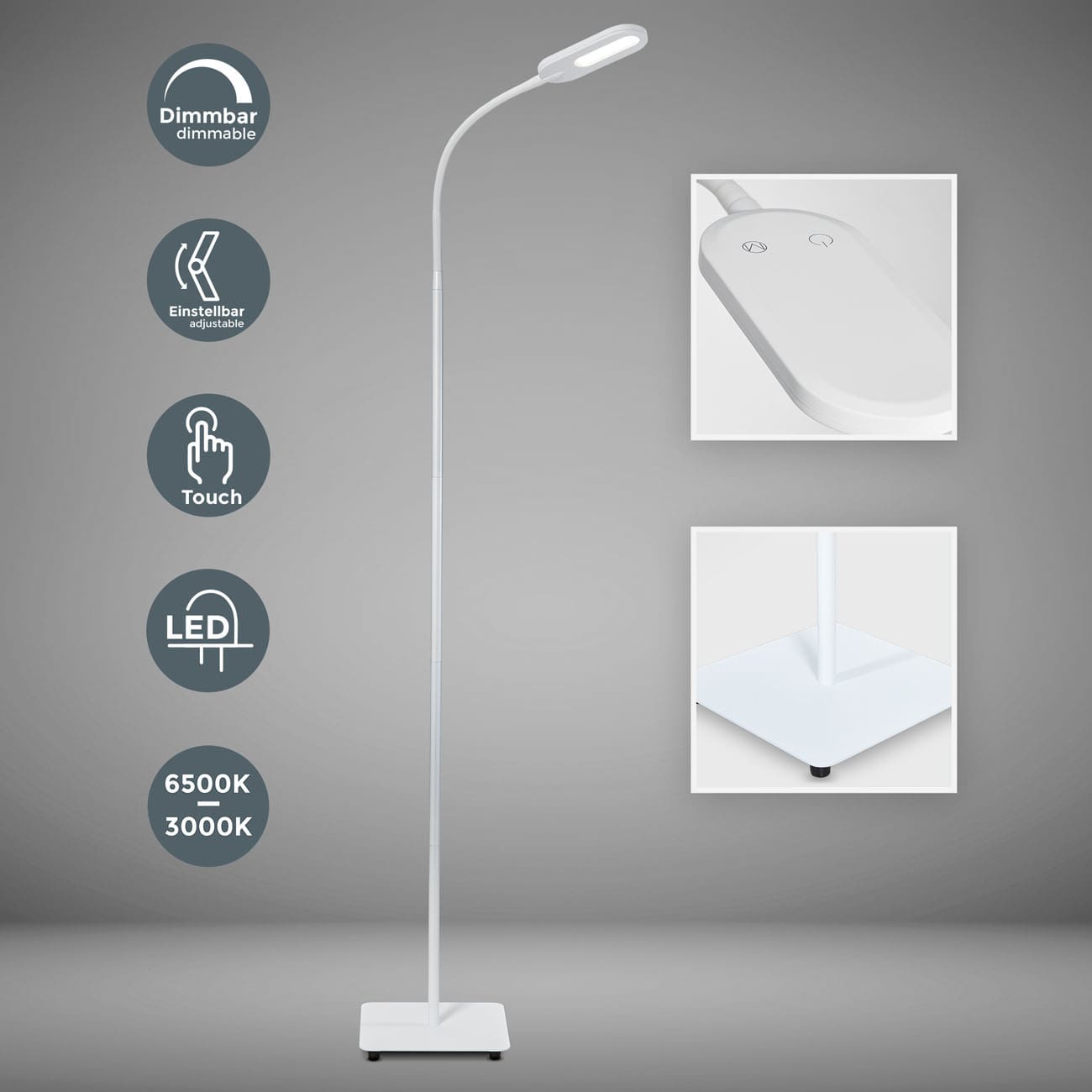 LED Design Stehleuchte dimmbar schwenkbar matt-weiß - 3