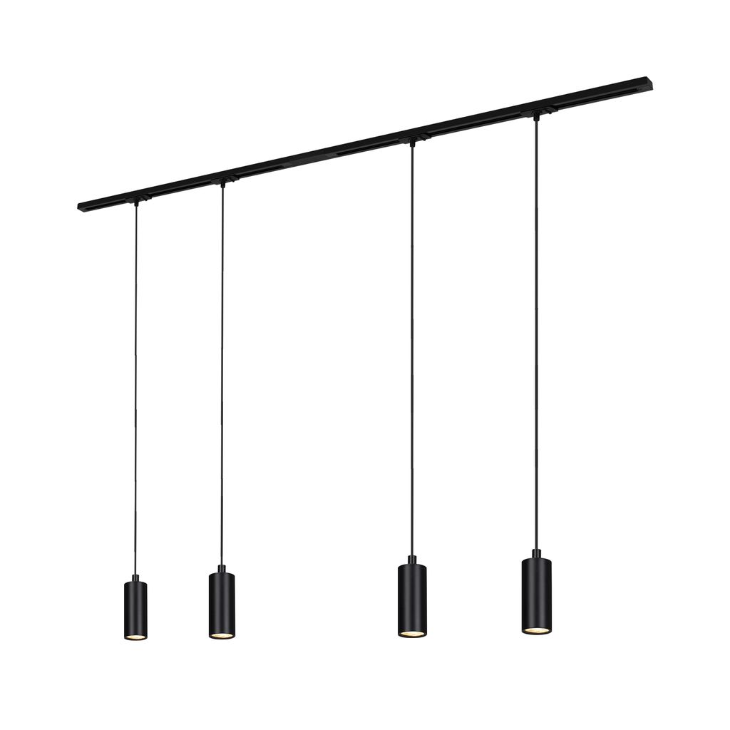 HV Track Schienensystem. Komplettset. 4x LED Pendel. Dimmbar. Einspeisung. Schwarz. 1.5 m 0