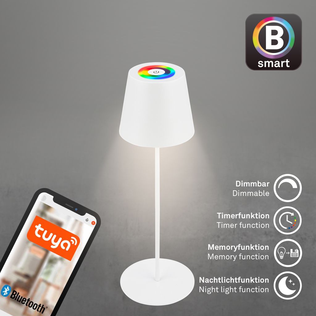 LED Akku-Tischlampe 36cm - kabellos. Smart. Dimmbar. 300 Lumen. 3.5W. 2700K warmweiß. weiß 6